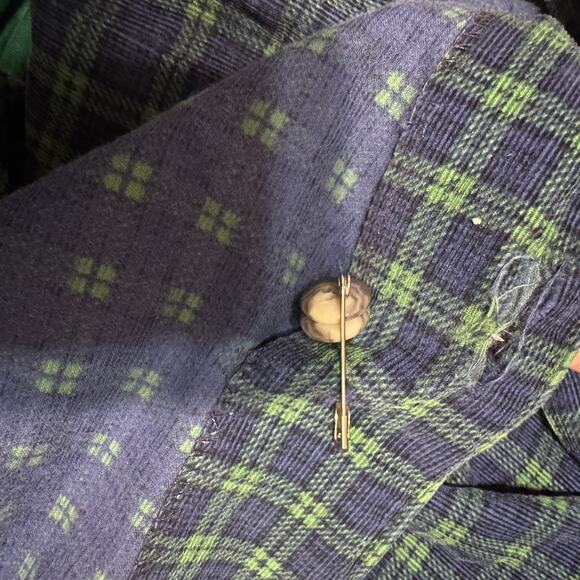 Bryn Connelly Corduroy Jumper Dress Sz 4P Tartan Plaid Navy green Midi VTG 80s - Picture 7 of 9